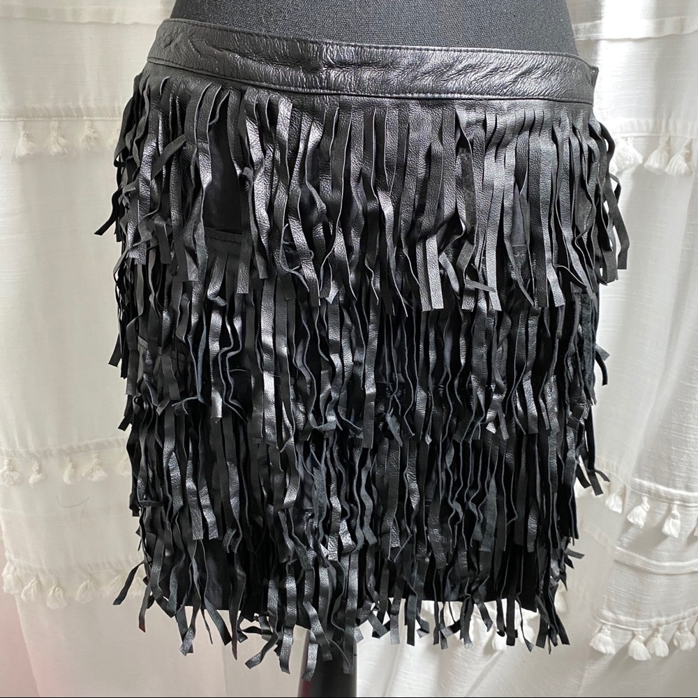 Zara leather fringe mini skirt